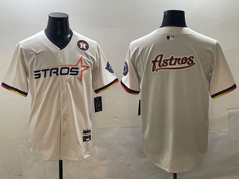 Men Houston Astros Blank Cream Three generations Joint Name 2025 Nike MLB Jersey style 15->houston astros->MLB Jersey